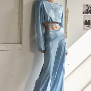 Paris Georgia Fashion Collections For Women _ Moda Operandi Брюки атласные голубые