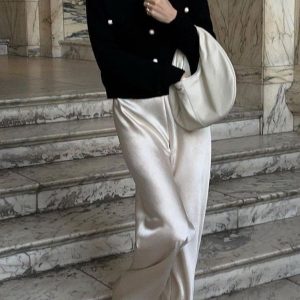 Атласные штаны на высокий рост Брюки атласные молочные