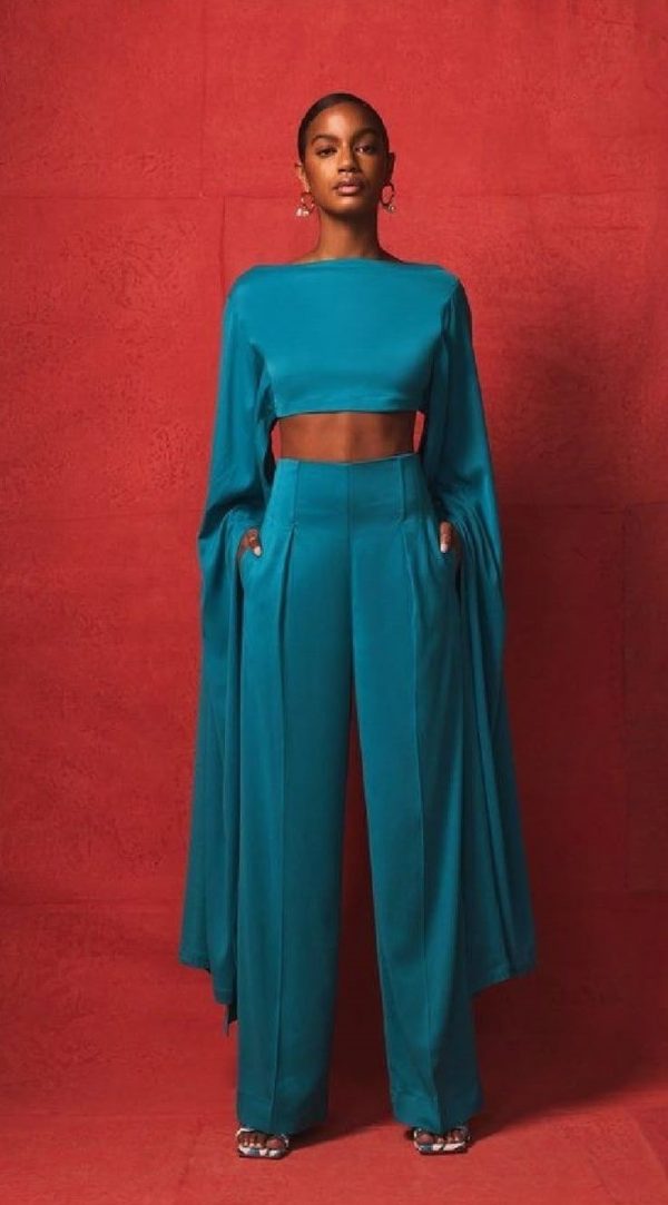 Брюки атласные бирюзовые