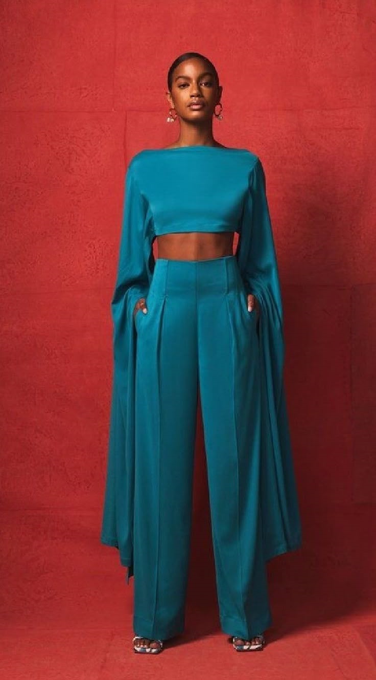 Брюки атласные бирюзовые