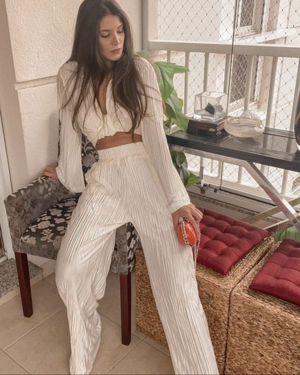 Брюки атласные белые